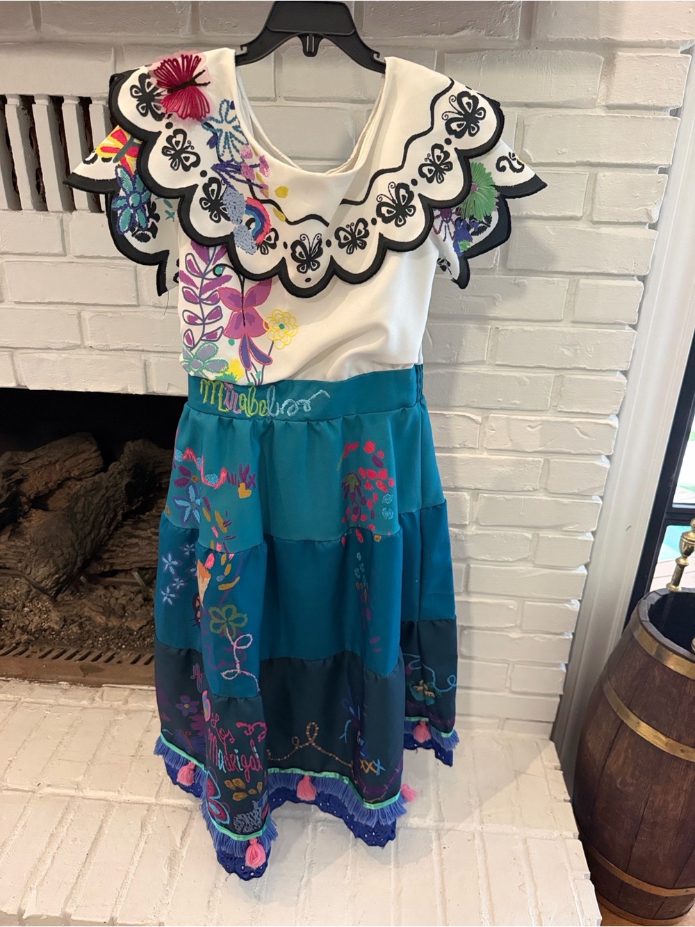 Disney White Top Teal & Multicolor Floral Tiered Dress